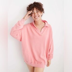 Aerie Happy Henley Everyday Polo Sweatshirt - TAN - Large